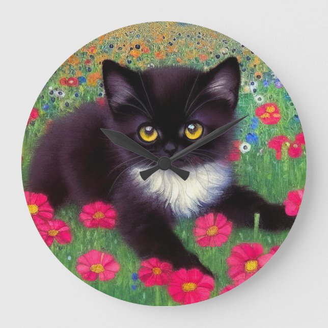 Grande Horloge Ronde Chat Gustav Klimt Tuxedo (Recto)