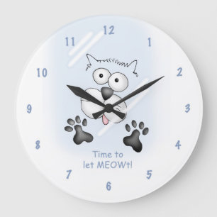 Grande Horloge Ronde Chat "heure de bande dessinée de laisser MEOWt !"