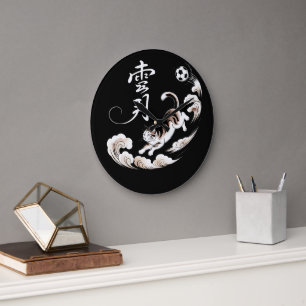 Grande Horloge Ronde Chat Japonais Artistique Football Cadeau Décoratio