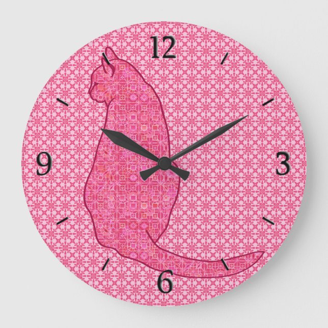 Grande Horloge Ronde Chat japonais - Fuchsia Pink Batik (Recto)