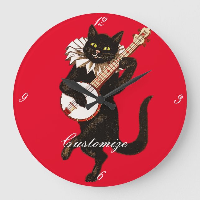 Grande Horloge Ronde Chat jouant Banjo Thunder_Cove Classic (Recto)