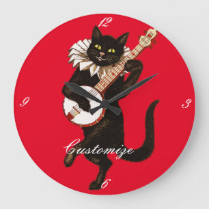 Grande Horloge Ronde Chat jouant le classique de Thunder_Cove de banjo