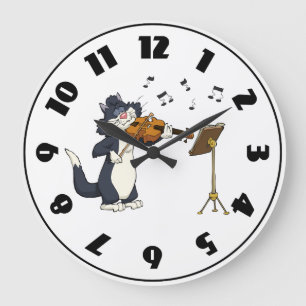 Grande Horloge Ronde Chat jouant l'horloge de violon