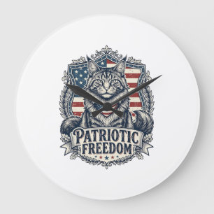 Grande Horloge Ronde Chat Maine Coon Patriotique