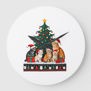 Grande Horloge Ronde Chat Noël Drôle Moche Femmes Hommes Cadeau Joyeux