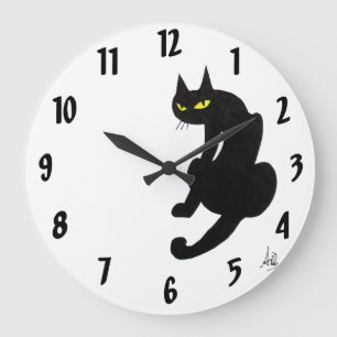 Grande Horloge Ronde CHAT NOIR blanc