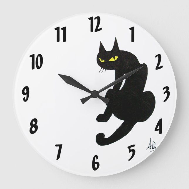 Grande Horloge Ronde CHAT NOIR blanc (Recto)