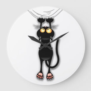 Grande Horloge Ronde Chat noir d'amusement tombant vers le bas autour
