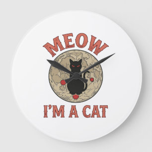 Grande Horloge Ronde Chat Noir Drôle Lune Vintage Design Halloween_1