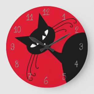 Grande Horloge Ronde Chat noir drôle original félin