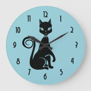 Grande Horloge Ronde Chat noir élégant