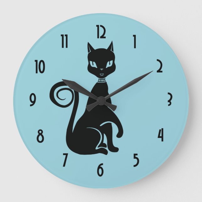 Grande Horloge Ronde Chat noir élégant (Recto)