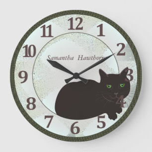 Grande Horloge Ronde Chat noir Personnalisé Grand Mur Arrondi