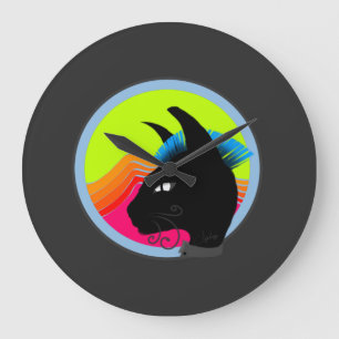 Grande Horloge Ronde Chat noir Retro Punk Vibe