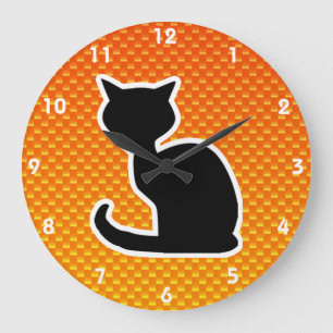 Grande Horloge Ronde Chat orange jaune