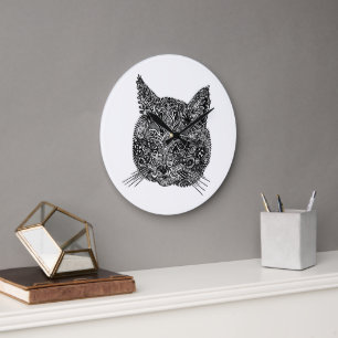 Grande Horloge Ronde Chat ornemental