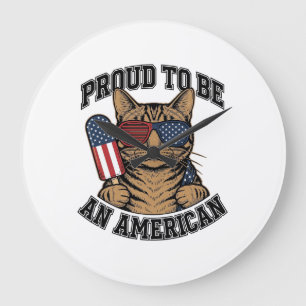 Grande Horloge Ronde Chat patriotique fier d'être américain vecteur vin
