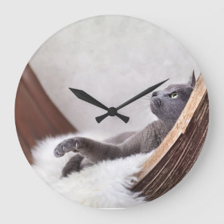 Grande Horloge Ronde Chat Relaxed