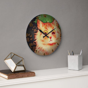 GRANDE HORLOGE RONDE CHAT SUSPICIEUX KITTY