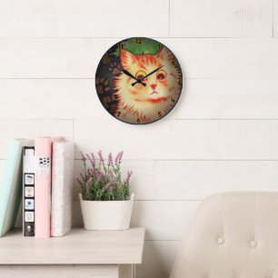GRANDE HORLOGE RONDE CHAT SUSPICIEUX KITTY