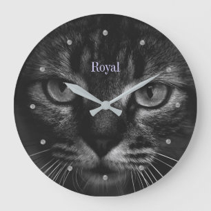 Grande Horloge Ronde Chat tigré élégant sur des te