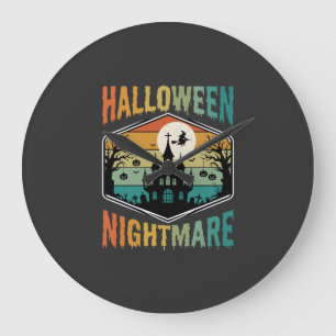 Grande Horloge Ronde Château Hanté Cauchemar Halloween Vecteur Rétro