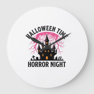 Grande Horloge Ronde Château hanté de nuit d'horreur de temps d'Hallowe
