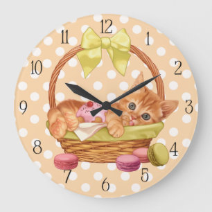 Grande Horloge Ronde Chaton de macaron et de petit gâteau
