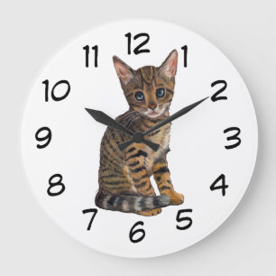 Grande Horloge Ronde Chaton du Bengale : Dessin au crayon de couleur :