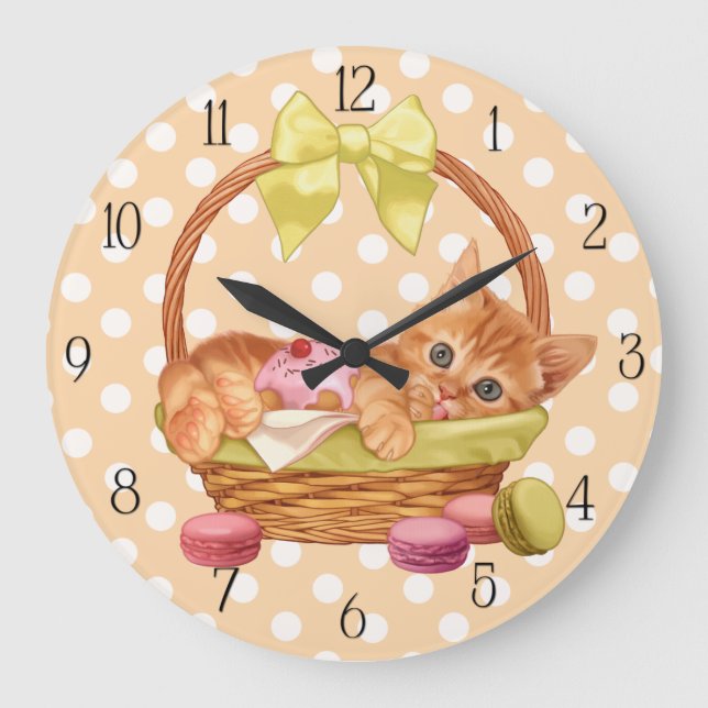Grande Horloge Ronde Chaton Macaron et cupcake (Recto)