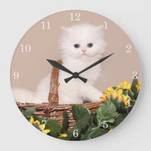 Grande Horloge Ronde Chaton perse blanc
