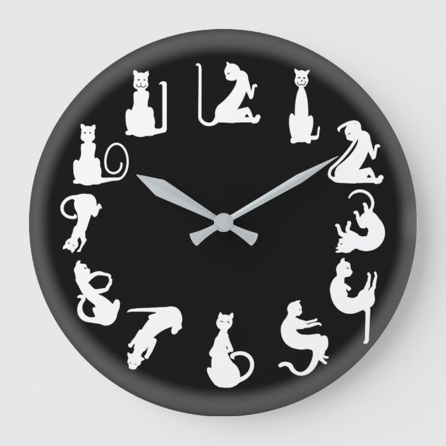 Grande Horloge Ronde CHATS BLANCS en NOIR par Slipperywindow (Recto)