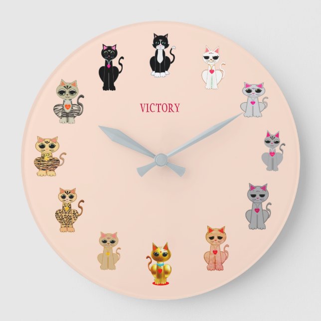 Grande Horloge Ronde Chats caricaturaux Victoire Moderne (Recto)