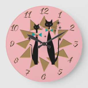 Grande Horloge Ronde Chats Cool modernes de l'ère rétro atomique du m