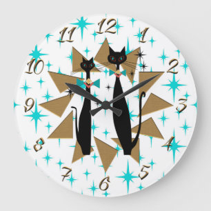 Grande Horloge Ronde Chats Cool modernes de l'ère rétro atomique du m