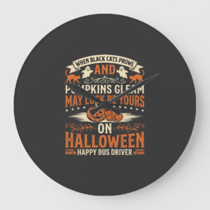 Grande Horloge Ronde Chats noirs d'Halloween Citrouille Conducteur de b