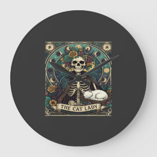 Grande Horloge Ronde Chatte Dame Haloween Squelette Floral Lune Boussol