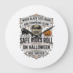 Grande Horloge Ronde Chauffeur de Bus Halloween Gravure Vintage Épouvan