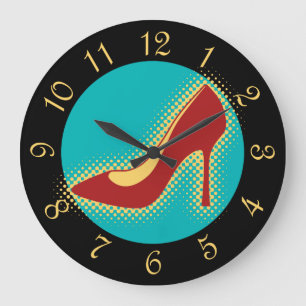 Grande Horloge Ronde Chaussure à talon rouge rétro