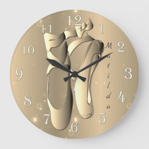 Grande Horloge Ronde Chaussures Bronzy Ballet Toe avec nom