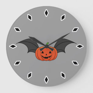 Grande Horloge Ronde Chauve-souris de citrouille d'Halloween
