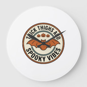 Grande Horloge Ronde Chauve-souris d'Halloween Cuisses Épaisses Vibes S