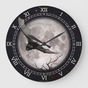 Grande Horloge Ronde Chauve-souris, Pleine lune, gothique, vampire