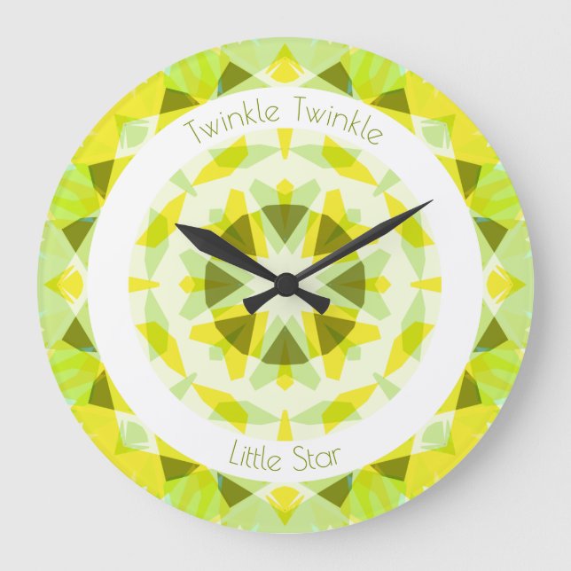 Grande Horloge Ronde Chaux Jaune Vert Twinkle Petit Étoile Pouponnière (Recto)