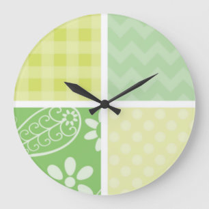 Grande Horloge Ronde Checkered Light Green and Yellow