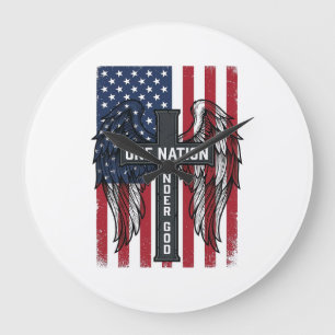 Grande Horloge Ronde Chemise à ailes de croix patriotique d'une nation