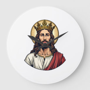 Grande Horloge Ronde Chemise à gravure vintage halo couronne Jésus 2