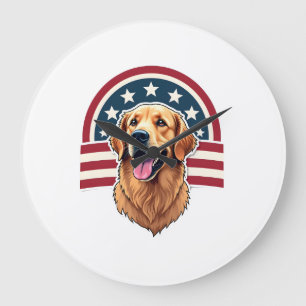 Grande Horloge Ronde Chemise à motif arc-en-ciel de Retriever doré patr