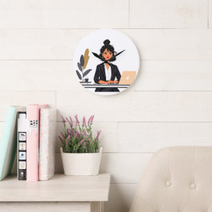 Grande Horloge Ronde Chemise Boss Lady CEO Femme Ciel de la Ville - Emp