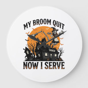 Grande Horloge Ronde Chemise d'attendant d'Halloween Balai Cassa Humour